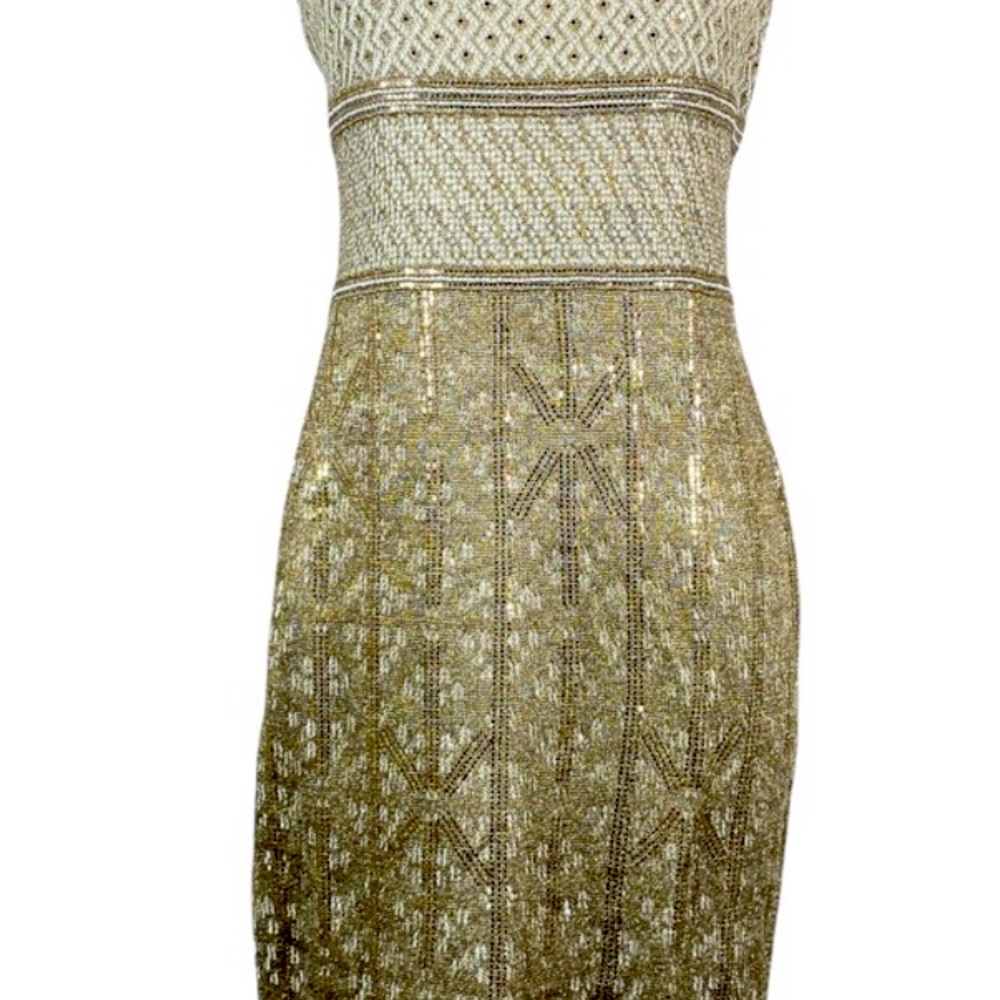 Gold & cream showstopper St. John cocktail dress.